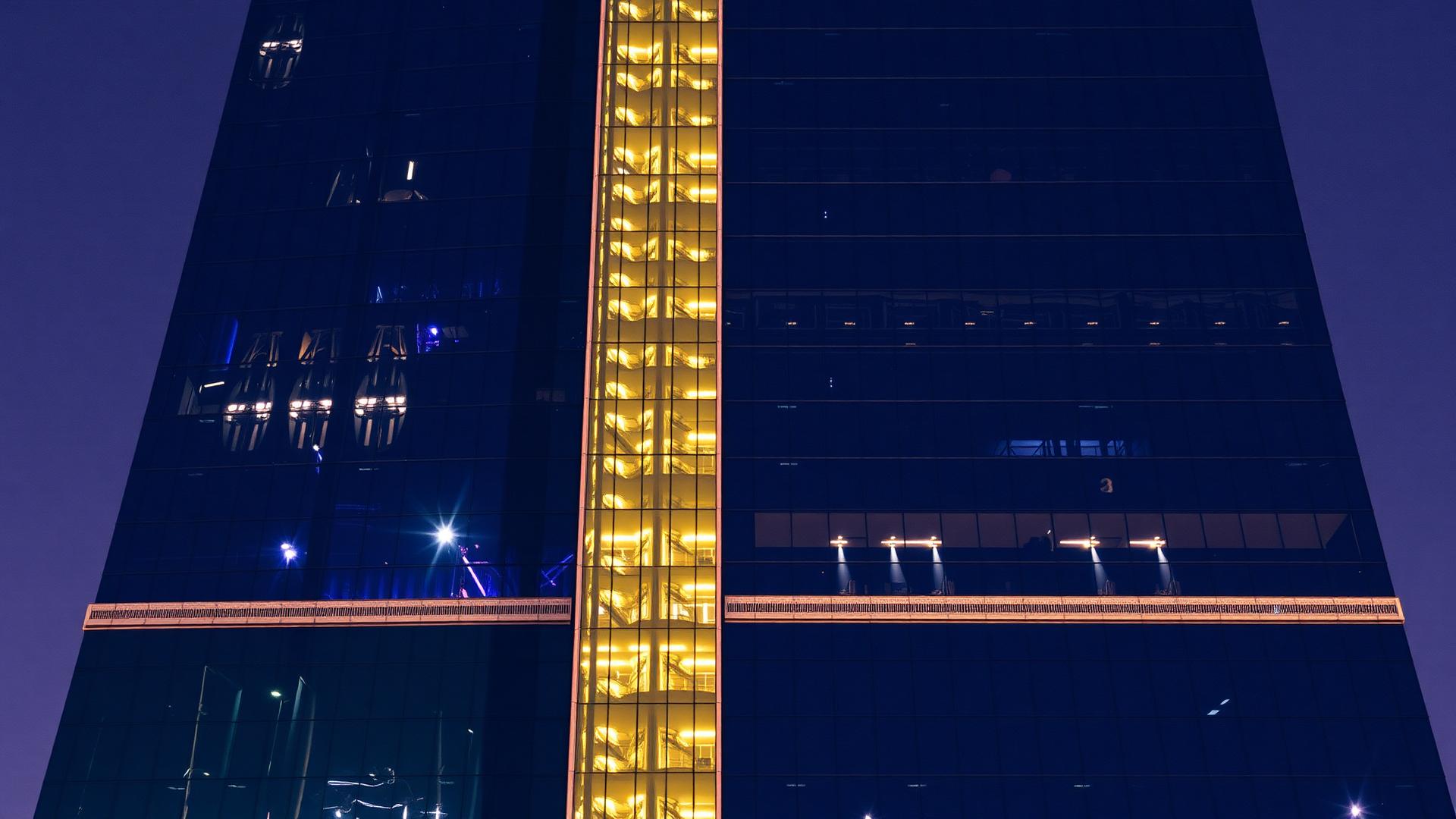Commercial tower in Jubail at night