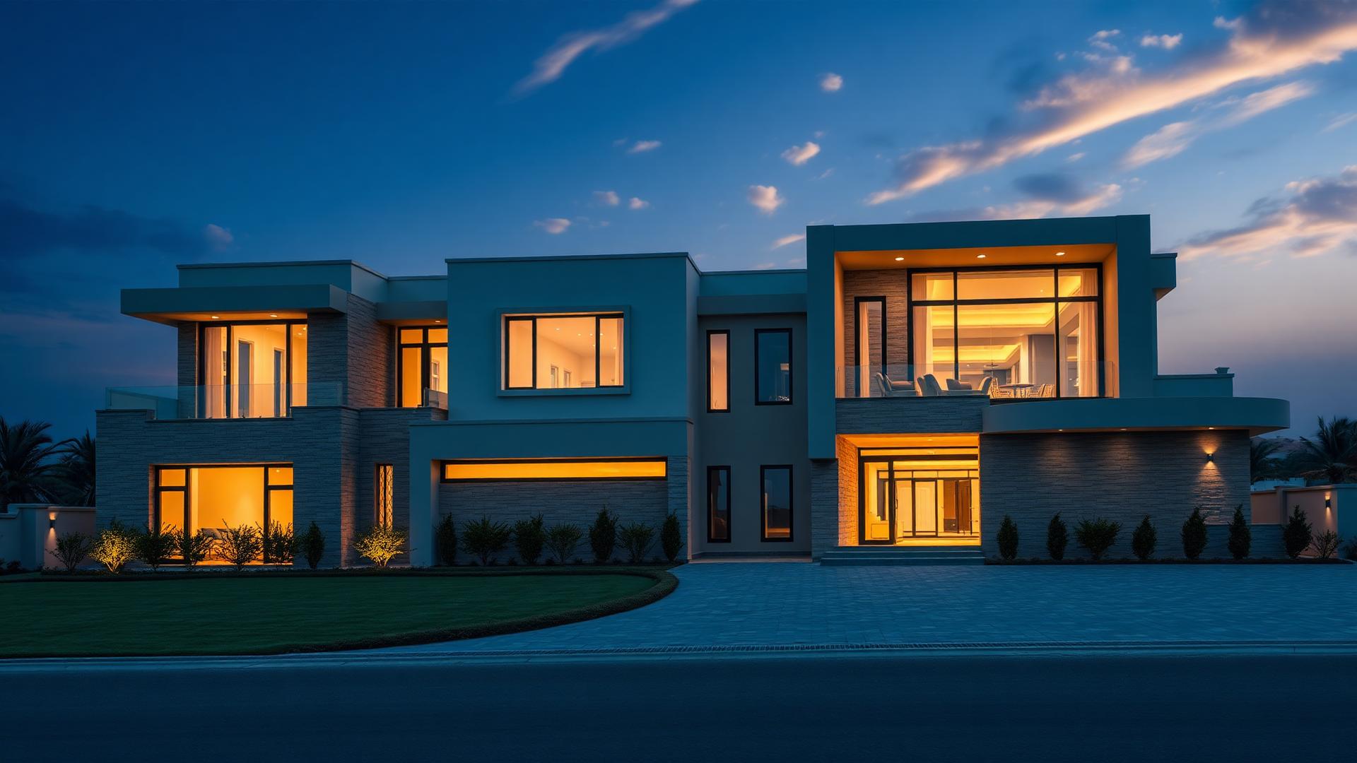 Modern Saudi villa at twilight